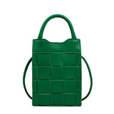 Green Pink Braided PU Leather Phone Bag for Women Mini Wallet Handbag Purse