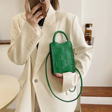 Green Pink Braided PU Leather Phone Bag for Women Mini Wallet Handbag Purse