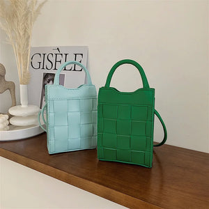 Green Pink Braided PU Leather Phone Bag for Women Mini Wallet Handbag Purse