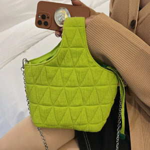 Quilted Green Crossbody Bag Embroidered Chain Shoulder Bag for Women