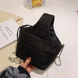 Quilted Green Crossbody Bag Embroidered Chain Shoulder Bag for Women