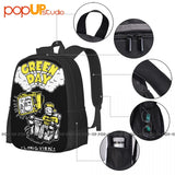Green Doodle Band Backpack Large Capacity School Sport Bag