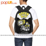 Green Doodle Band Backpack Large Capacity School Sport Bag