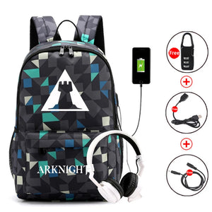 Arknights School Backpack Anti-Theft USB Charging Laptop Bag