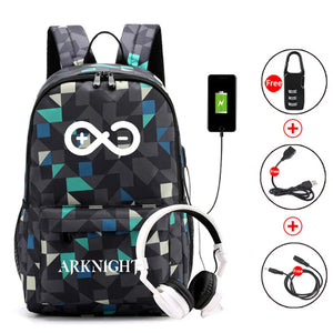 Green Arknights Backpack Anti-Theft Bookbag School Boys Girls USB Charg