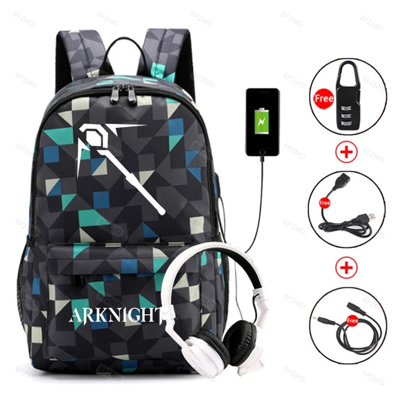 Arknights School Backpack Anti-Theft USB Charging Laptop Bag