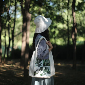 Green Plant Canvas Bag Art Large Capacity Daily Single Shoulder Tote Bag