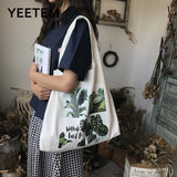 Green Plant Canvas Bag Art Large Capacity Daily Single Shoulder Tote Bag