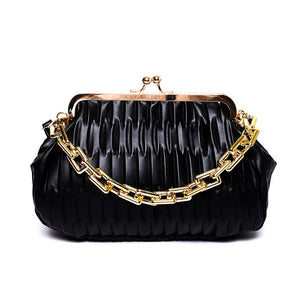 Green Pleated Crossbody Bag Clutch Chain Shoulder Silver Purse for Women