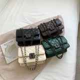 Green Quilted Bag With Chain Diamond Lattice Leather Shoulder Crossbody Bag