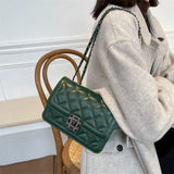 Green Quilted Bag With Chain Diamond Lattice Leather Shoulder Crossbody Bag