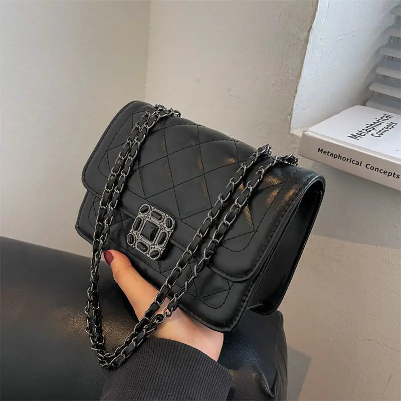 Green Quilted Bag With Chain Diamond Lattice Leather Shoulder Crossbody Bag