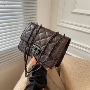 Green Quilted Bag With Chain Diamond Lattice Leather Shoulder Crossbody Bag