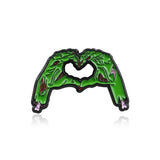 Green Skull Hands Skeleton Brooch Enamel Pin Gothic Lapel Denim Shirt Bag