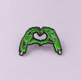Green Skull Hands Skeleton Brooch Enamel Pin Gothic Lapel Denim Shirt Bag