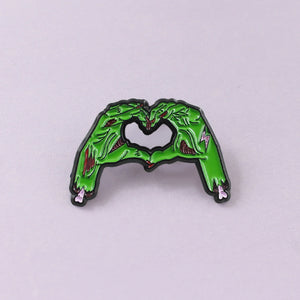 Green Skull Hands Skeleton Brooch Enamel Pin Gothic Halloween Jewelry