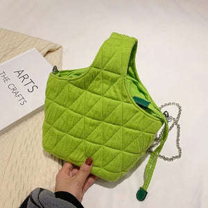 Green Tote Bucket Bag Cloth Women's Handbag Chain Shoulder Messenger Bag