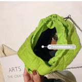 Green Tote Bucket Bag Cloth Women's Handbag Chain Shoulder Messenger Bag