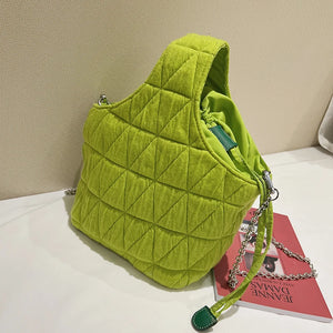 Green Tote Bucket Bag Cloth Women's Handbag Chain Shoulder Messenger Bag