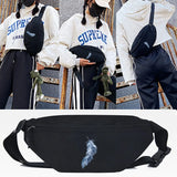 Grey Feathers Print Waist Bags Shoulder Chest Bag Crossbody Bag Unisex Hip Hop S