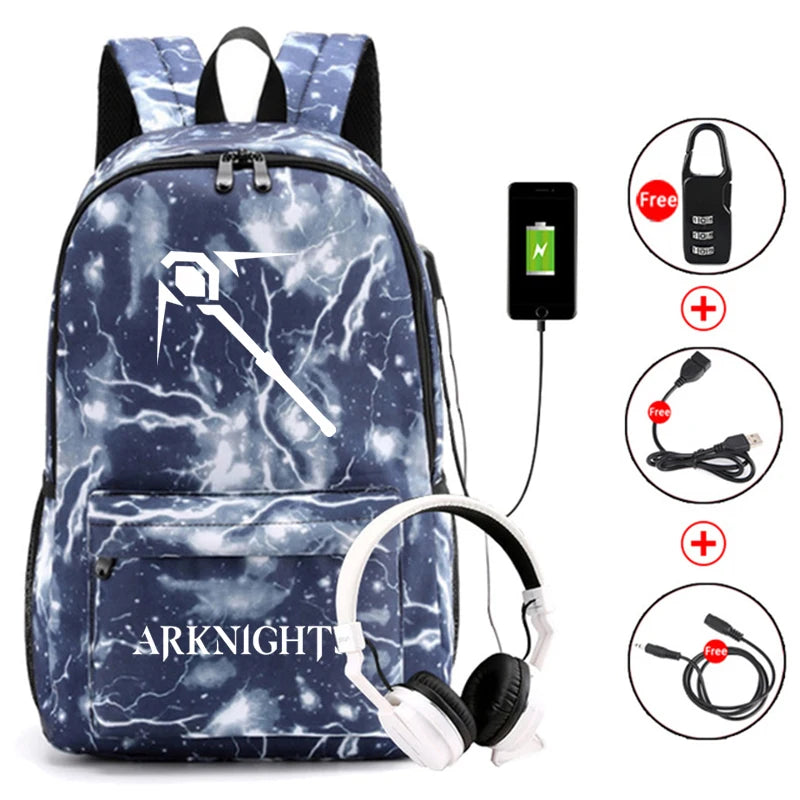 Arknights Backpack Anti-Theft Student Book Bag with USB Charging