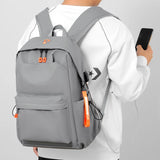 Grey USB School Backpack Lightweight Water Proof 14 Inch Laptop Bag