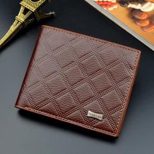 Men's Grid Pattern Business Casual Embossed Short Wallet