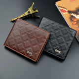 Men's Grid Pattern Business Casual Embossed Short Wallet