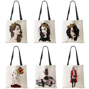 Harajuku Canvas Tote Bag Women Reusable Print Shoulder Handbag