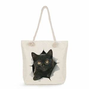 Cartoon Cat Print Tote Bag for Women