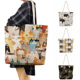 Polyester Foldable Grocery Tote Cat Print Shopping Bag