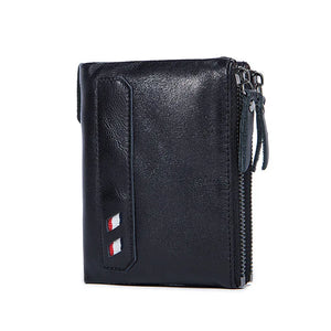 Retro Men's Leather Wallet Double Zipper Hand Holding Short Money Chuck