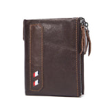 Retro Men's Leather Wallet Double Zipper Hand Holding Short Money Chuck