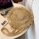 Round Woven Straw Beach Bag Shoulder Tote for Summer Travel