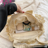 Round Woven Straw Beach Bag Shoulder Tote for Summer Travel