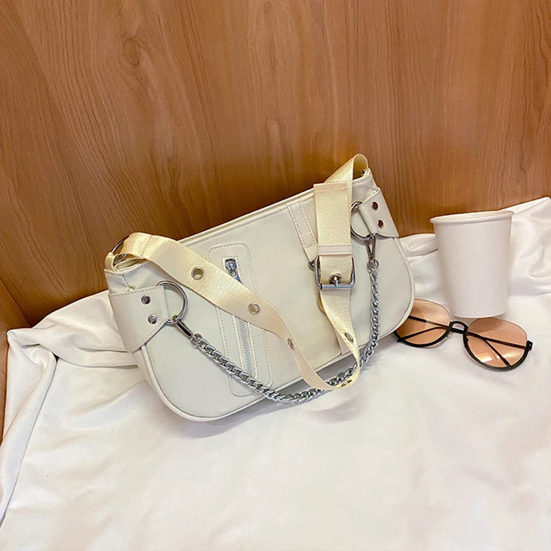 Casual Women Underarm Shoulder Bags Chain PU Leather Small Handbags