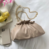 Ruched Cloud Clutch Handbag Purse Female Spring Chain Shoulder Crossbody Bag