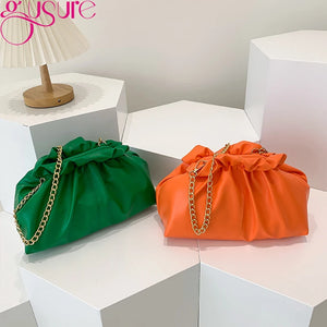 Ruched Cloud Clutch Handbag Purse Female Spring Chain Shoulder Crossbody Bag