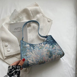 Women Canvas Shoulder Bag Oil Painting Underarm Hobos Bag