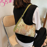 Women Canvas Shoulder Bag Oil Painting Underarm Hobos Bag