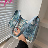 Women Canvas Shoulder Bag Oil Painting Underarm Hobos Bag