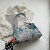 Women Canvas Shoulder Bag Oil Painting Underarm Hobos Bag