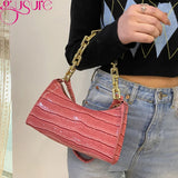 PU Leather Chain Shoulder Handbags Crocodile Pattern Female Underarm Bags