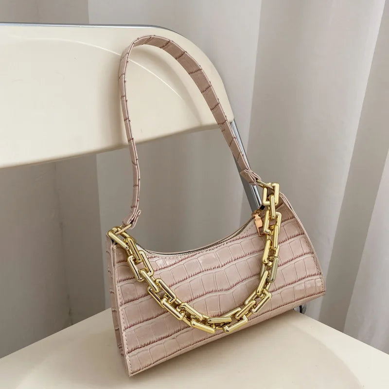 PU Leather Chain Shoulder Handbags Crocodile Pattern Female Underarm Bags