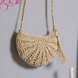 Bohemia Straw Half Bag Crossbody Handbag Small Beach Rattan Woven