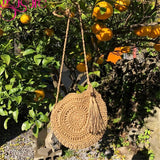 Crochet Straw Crossbody Bag Round Woven Knitted Handbag Beach Tassel Bags Girls