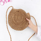 Crochet Straw Crossbody Bag Round Woven Knitted Handbag Beach Tassel Bags Girls