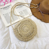 Crochet Straw Crossbody Bag Round Woven Knitted Handbag Beach Tassel Bags Girls