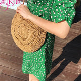 Crochet Straw Crossbody Bag Round Woven Knitted Handbag Beach Tassel Bags Girls