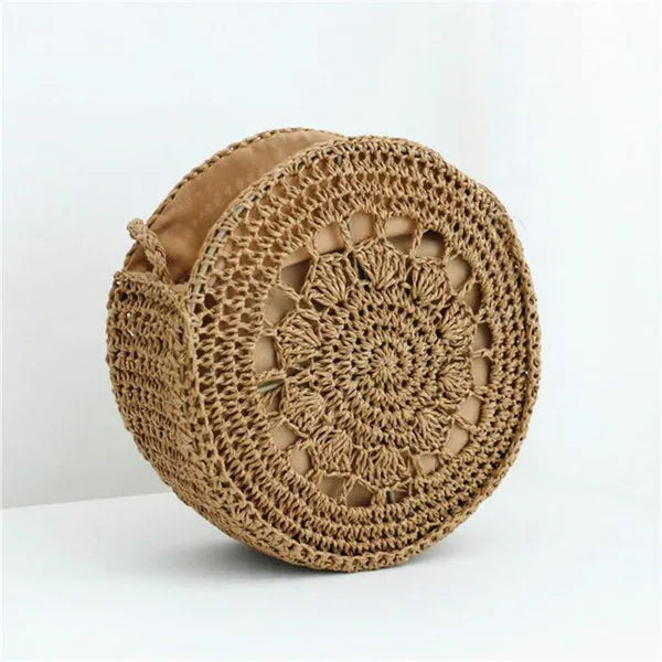 Hand-Weave Straw Bag Knit Hollow Flower Crossbody Beach Bag